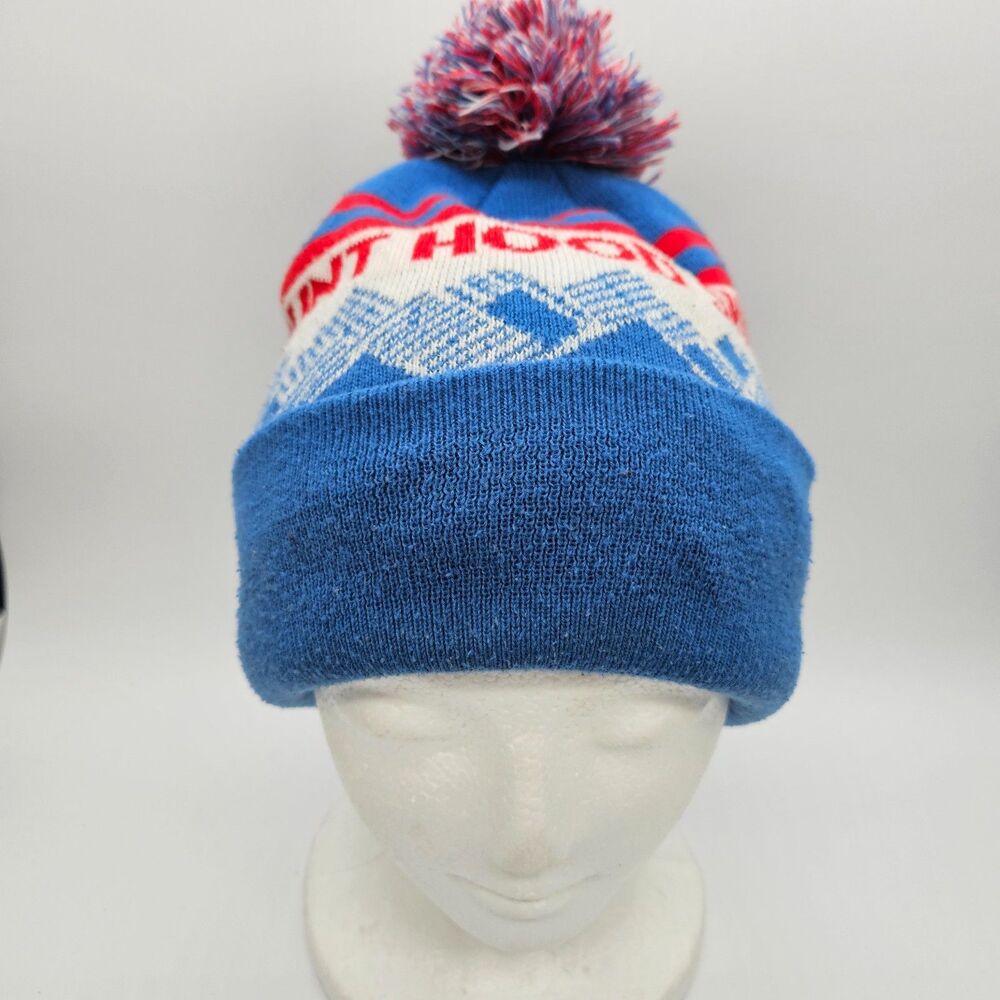 Mount Hood SkiBowl Knit Cap Ski Resort Oregon Locale Woven Top Pom Snowboard SKI